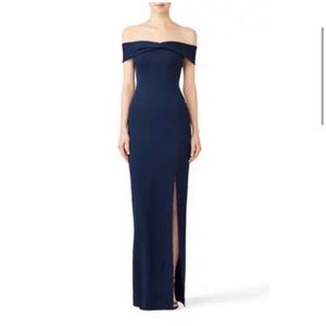 NICHOLAS Off-Shoulder Navy Maxi Dress with Front Slit